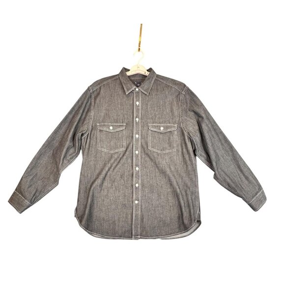 Gap Mens XL Black Denim Button-Up Shirt With Dual Chest Pockets & White Stitch - Picture 12 of 12